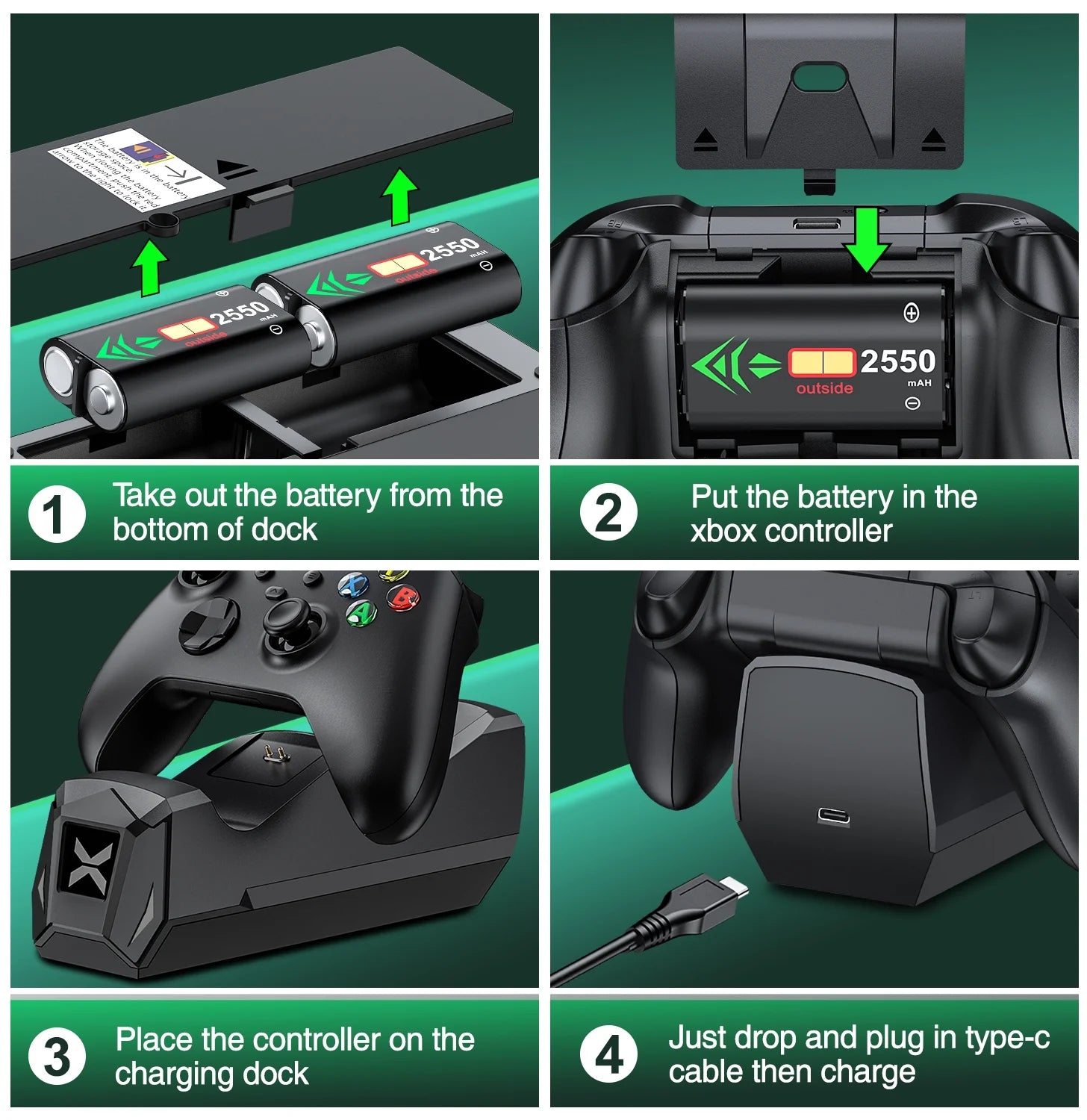 Controller Charger for Xbox Series/One-X/S/Elite with 2 X 4800 Mwh Rechargeable Battery Packs, Xbox Accessories for Xbox Controller Battery